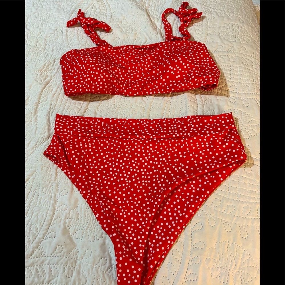 Red and white Polk-a-dot bikini